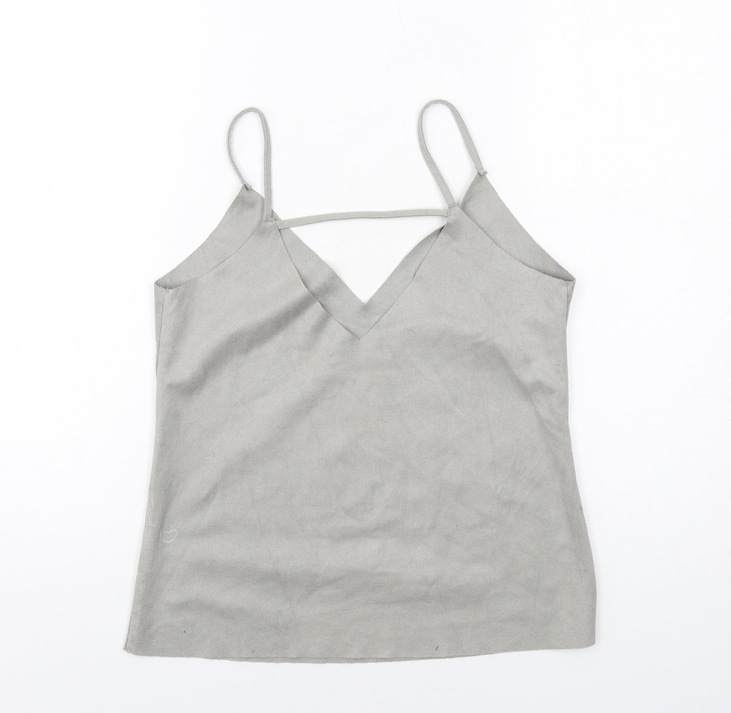 Glamorous Womens Grey Polyester Camisole T-Shirt Size S V-Neck - Suede Style