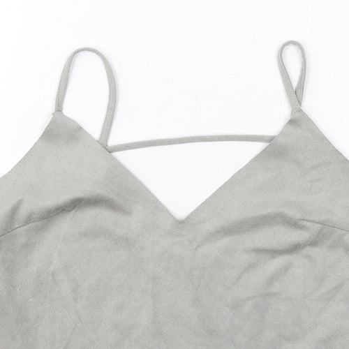 Glamorous Womens Grey Polyester Camisole T-Shirt Size S V-Neck - Suede Style