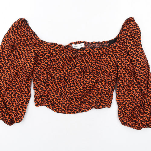 Topshop Womens Orange Geometric Viscose Basic T-Shirt Size 6 Square Neck