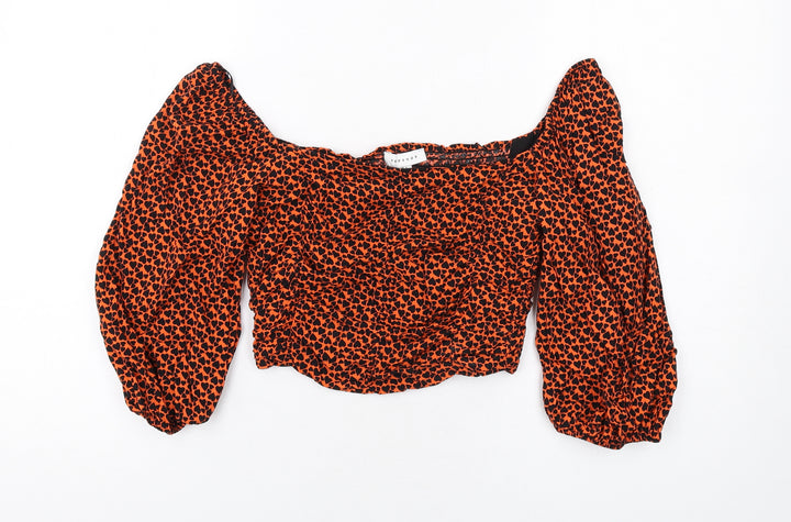 Topshop Womens Orange Geometric Viscose Basic T-Shirt Size 6 Square Neck