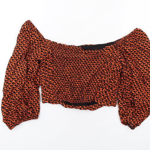 Topshop Womens Orange Geometric Viscose Basic T-Shirt Size 6 Square Neck