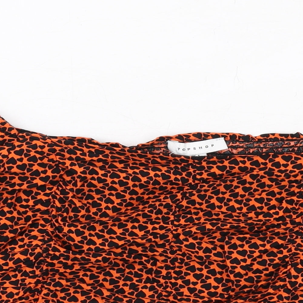 Topshop Womens Orange Geometric Viscose Basic T-Shirt Size 6 Square Neck