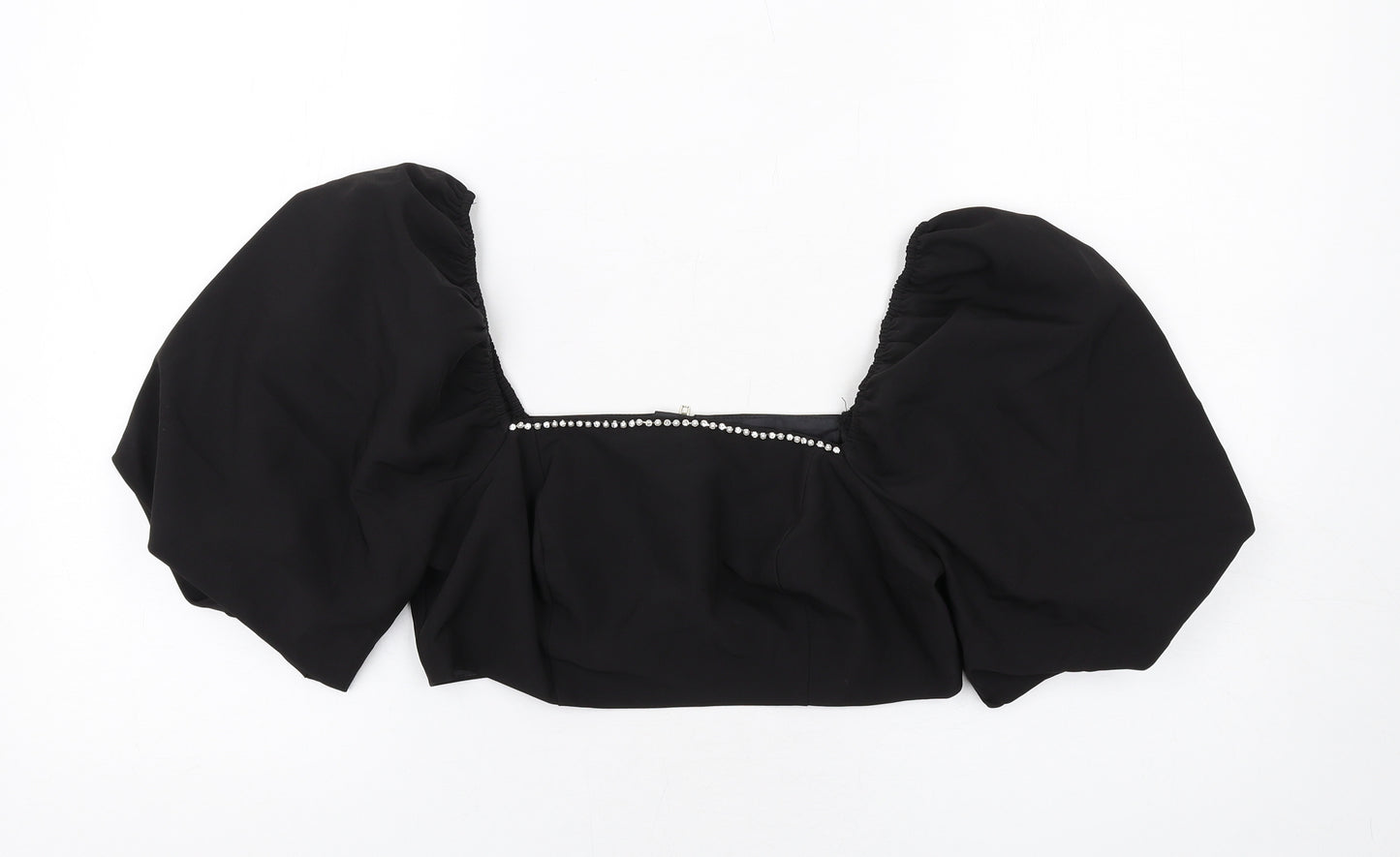 New Look Womens Black Polyester Basic Blouse Size 12 Square Neck - Pearl Trim