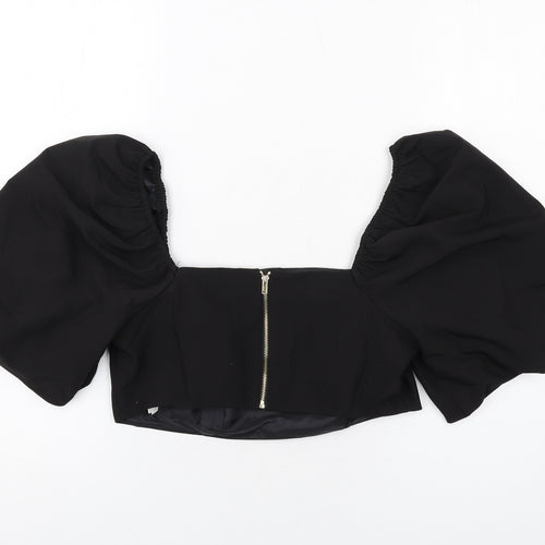 New Look Womens Black Polyester Basic Blouse Size 12 Square Neck - Pearl Trim