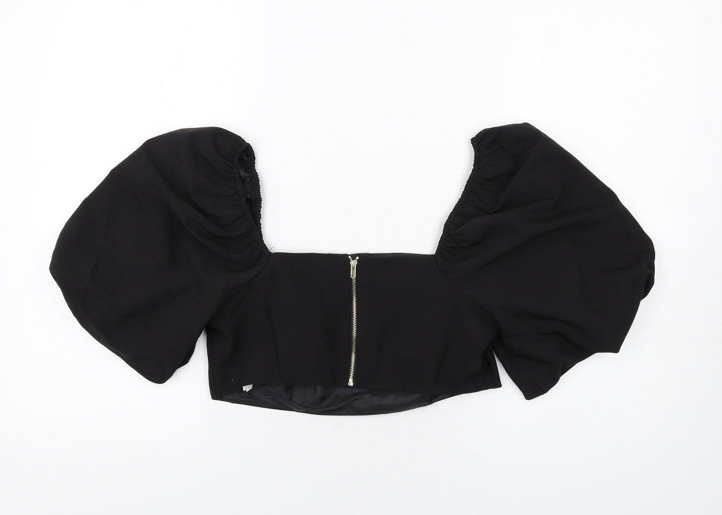 New Look Womens Black Polyester Basic Blouse Size 12 Square Neck - Pearl Trim