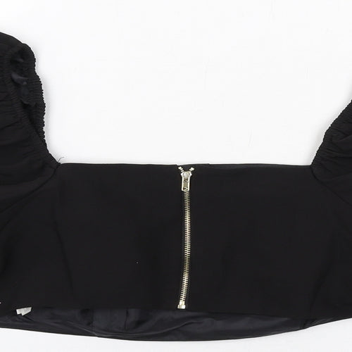 New Look Womens Black Polyester Basic Blouse Size 12 Square Neck - Pearl Trim