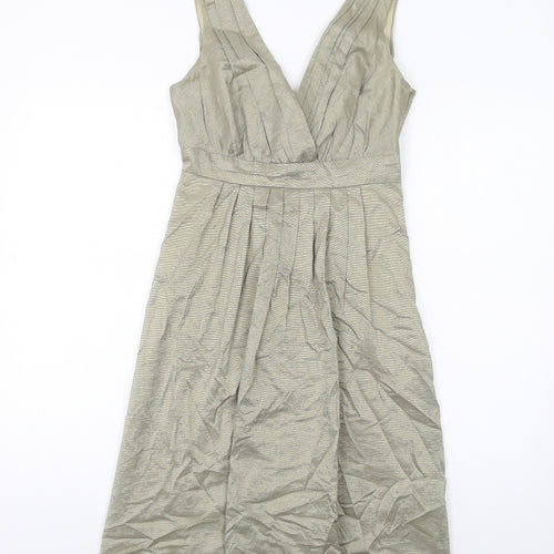 Warehouse Womens Gold Cotton A-Line Size 8 V-Neck Zip