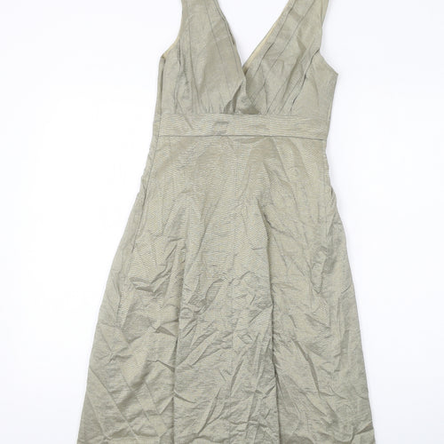 Warehouse Womens Gold Cotton A-Line Size 8 V-Neck Zip