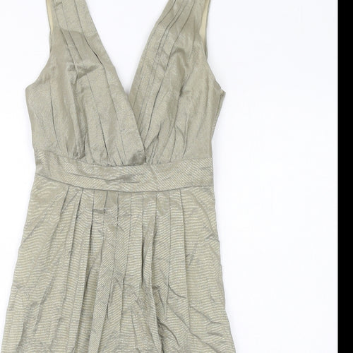 Warehouse Womens Gold Cotton A-Line Size 8 V-Neck Zip