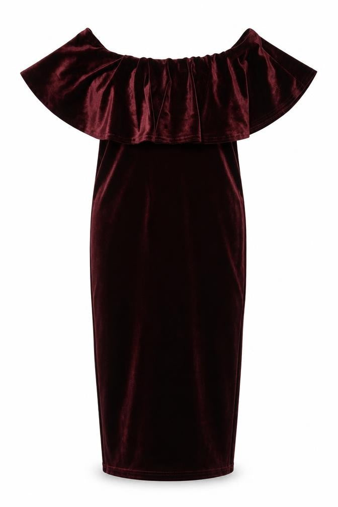 Front view of New Look women’s red polyester bodycon, size UK 6, off the shoulder pullover