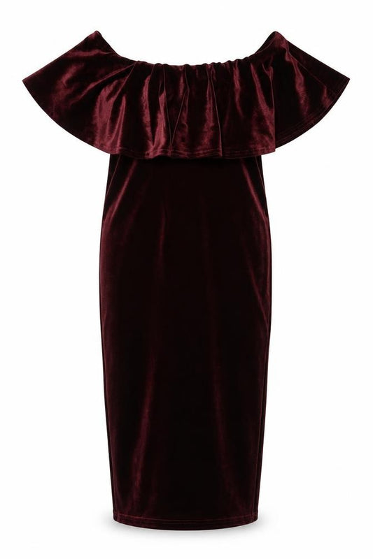 Front view of New Look women’s red polyester bodycon, size UK 6, off the shoulder pullover
