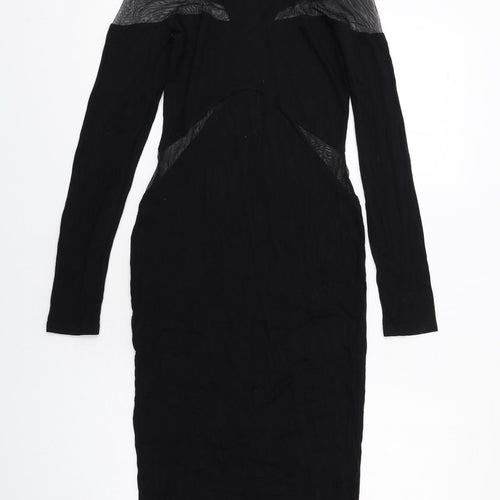 ASOS Womens Black Viscose Bodycon Size 10 Round Neck Pullover - Mesh Inserts