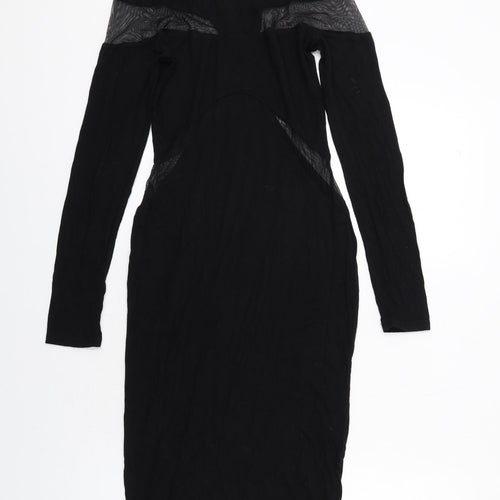 ASOS Womens Black Viscose Bodycon Size 10 Round Neck Pullover - Mesh Inserts