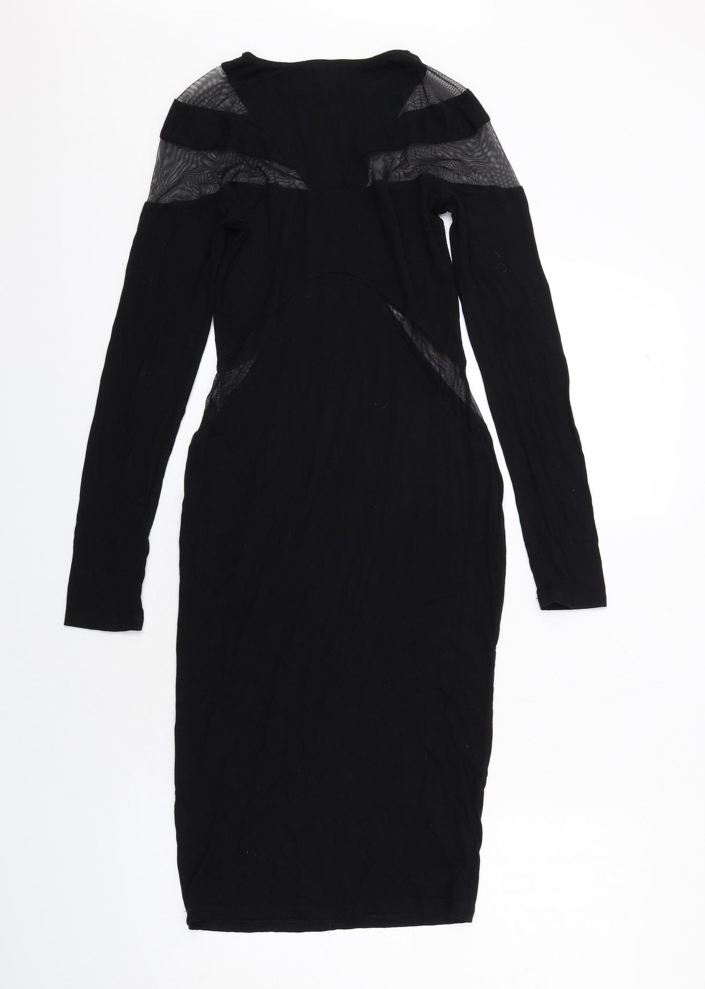 ASOS Womens Black Viscose Bodycon Size 10 Round Neck Pullover - Mesh Inserts