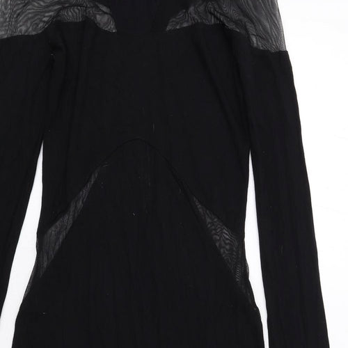 ASOS Womens Black Viscose Bodycon Size 10 Round Neck Pullover - Mesh Inserts