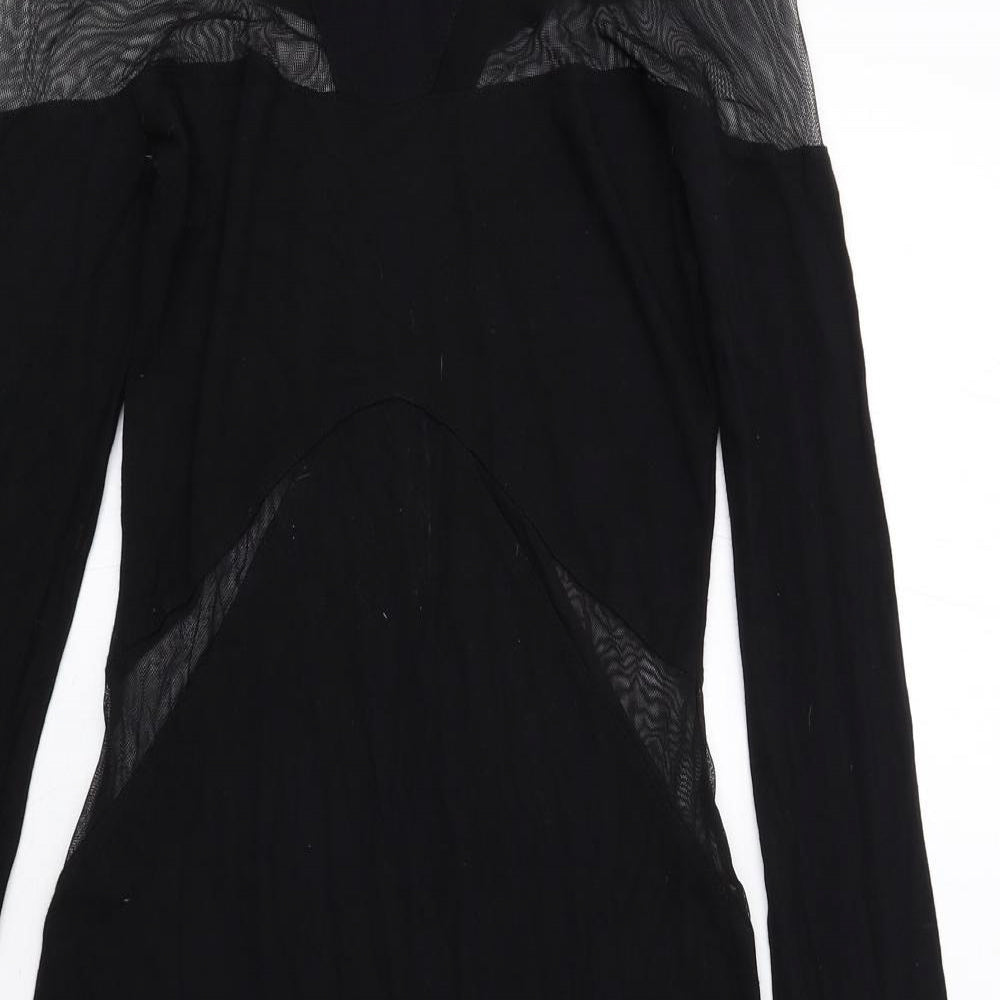 ASOS Womens Black Viscose Bodycon Size 10 Round Neck Pullover - Mesh Inserts