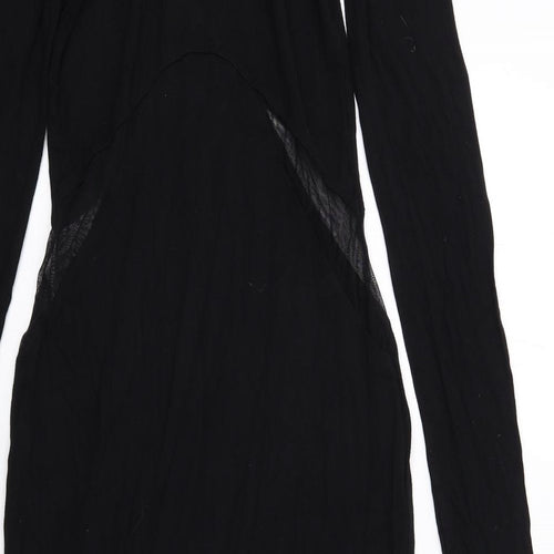 ASOS Womens Black Viscose Bodycon Size 10 Round Neck Pullover - Mesh Inserts