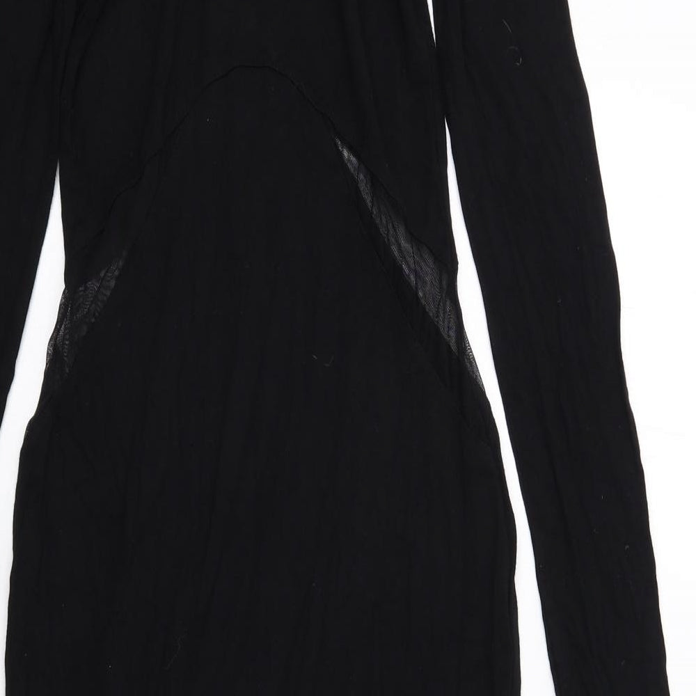 ASOS Womens Black Viscose Bodycon Size 10 Round Neck Pullover - Mesh Inserts