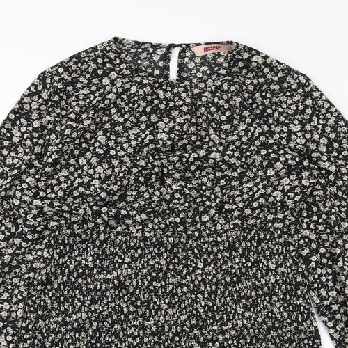 Misspap Womens Black Floral Polyester Bodycon Size 12 Round Neck Button