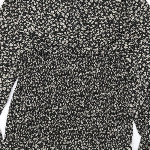 Misspap Womens Black Floral Polyester Bodycon Size 12 Round Neck Button