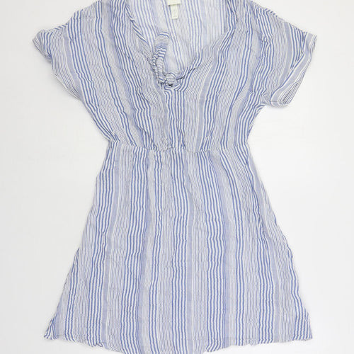 H&M Womens Blue Striped Cotton Mini Size 8 V-Neck