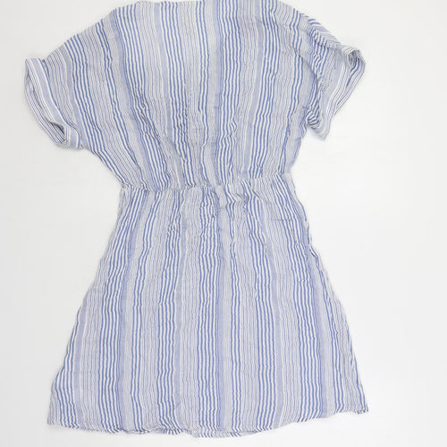 H&M Womens Blue Striped Cotton Mini Size 8 V-Neck