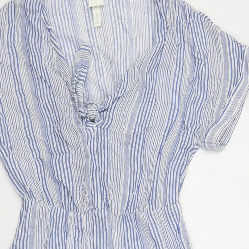 H&M Womens Blue Striped Cotton Mini Size 8 V-Neck