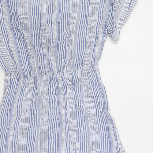 H&M Womens Blue Striped Cotton Mini Size 8 V-Neck