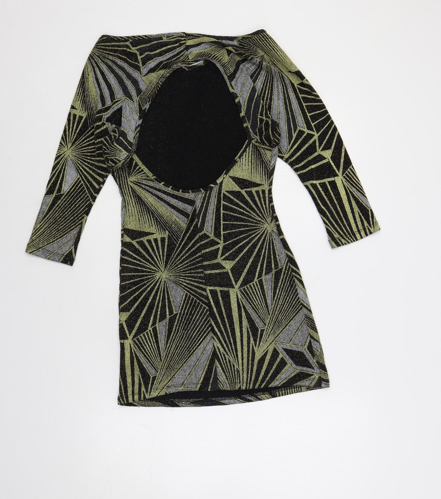 Topshop Womens Black Geometric Polyamide Mini Size 10 Boat Neck Pullover - Cut Out Detail
