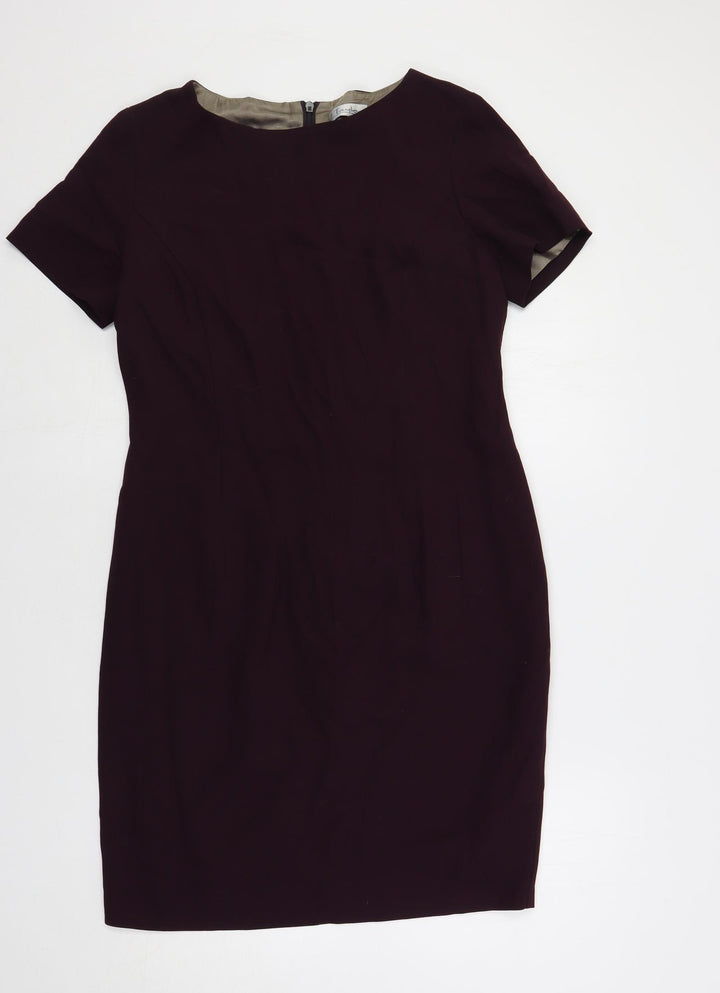J. Taylor Womens Purple Viscose Pencil Dress Size 12 Boat Neck Zip