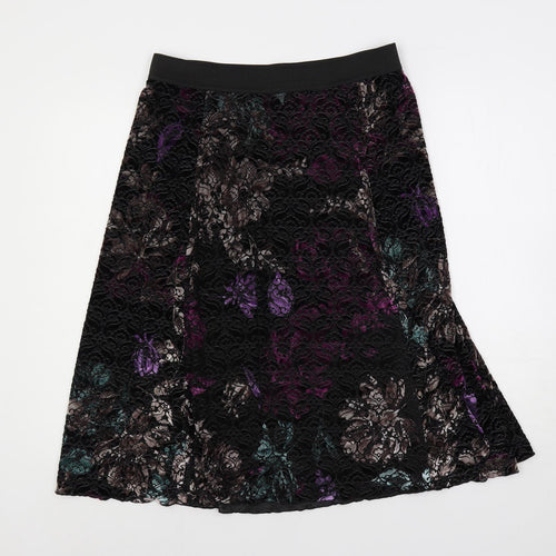 Classic Womens Black Paisley Polyamide A-Line Skirt Size 12 - Elastic Waist