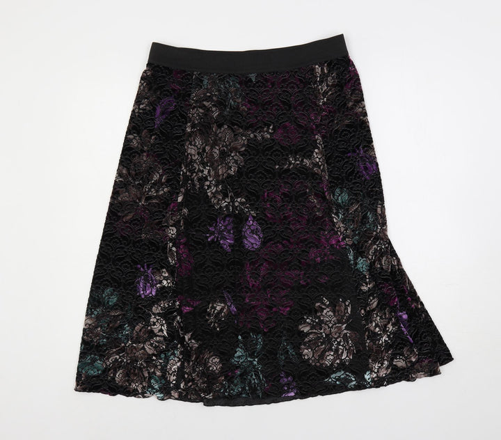 Classic Womens Black Paisley Polyamide A-Line Skirt Size 12 - Elastic Waist