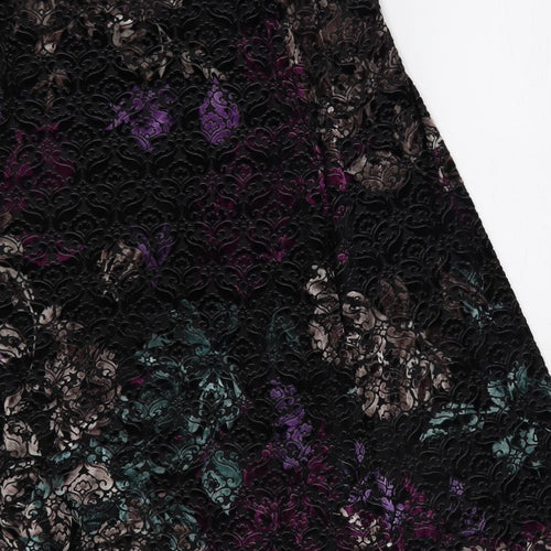 Classic Womens Black Paisley Polyamide A-Line Skirt Size 12 - Elastic Waist