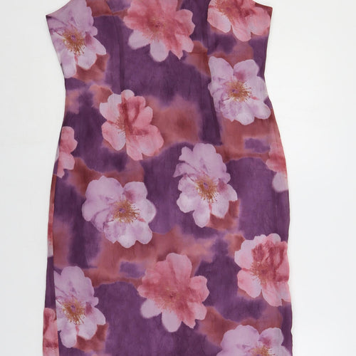 Moonlight Womens Purple Floral Polyester Pencil Dress Size 12 Round Neck Zip