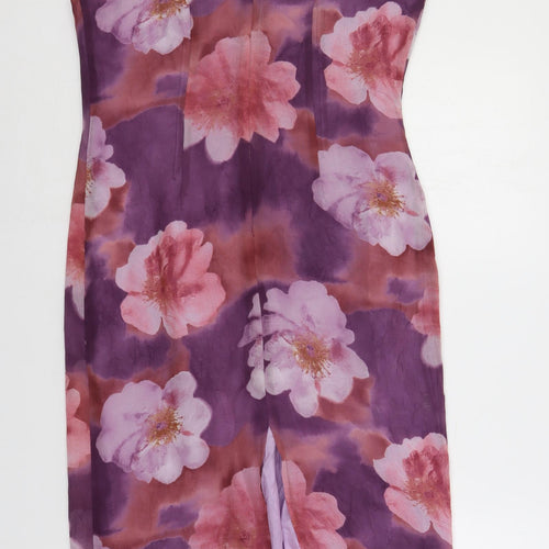 Moonlight Womens Purple Floral Polyester Pencil Dress Size 12 Round Neck Zip