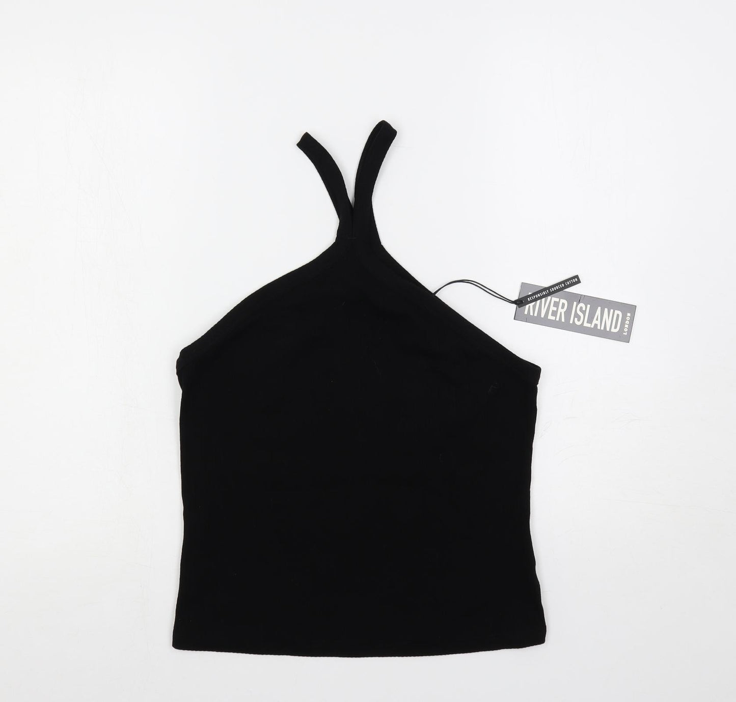 River Island Womens Black Cotton Camisole Tank Size 16 Halter - Ribbed