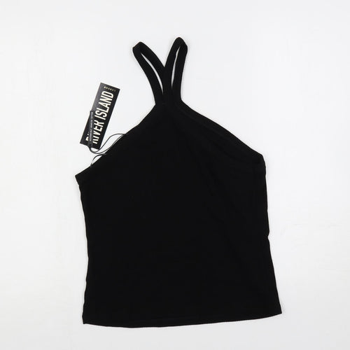 River Island Womens Black Cotton Camisole Tank Size 16 Halter - Ribbed