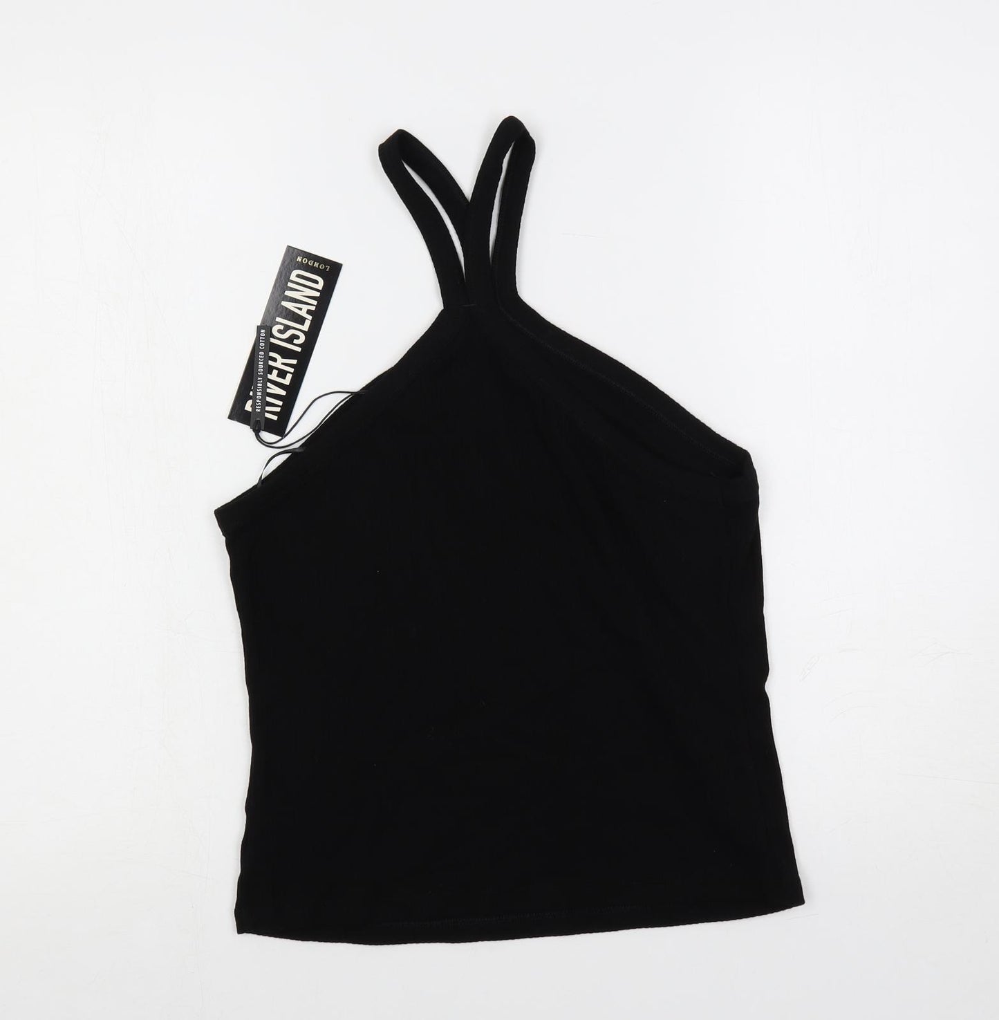 River Island Womens Black Cotton Camisole Tank Size 16 Halter - Ribbed