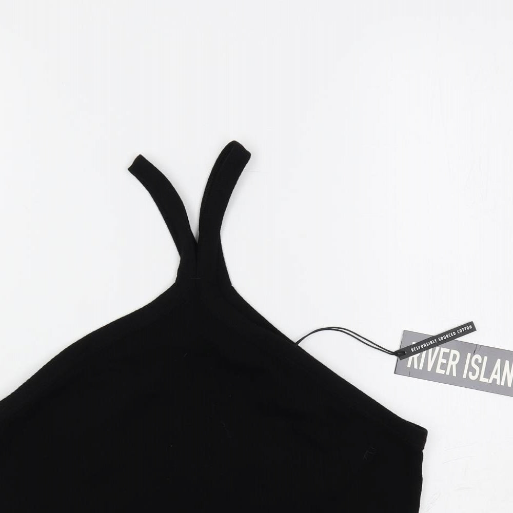 River Island Womens Black Cotton Camisole Tank Size 16 Halter - Ribbed