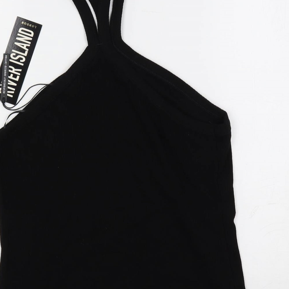 River Island Womens Black Cotton Camisole Tank Size 16 Halter - Ribbed
