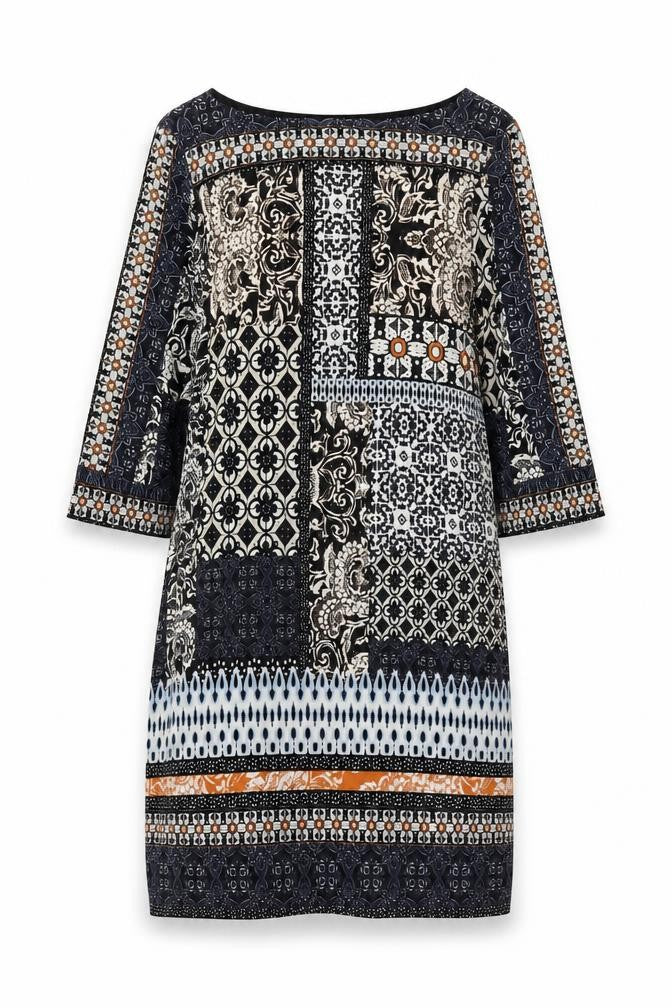 Front view of Wallis women’s multicoloured paisley polyester shift, size XS, boat neck pullover