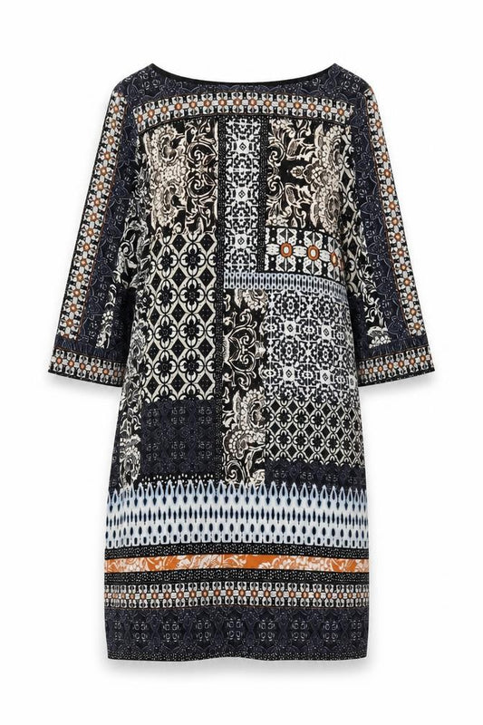 Front view of Wallis women’s multicoloured paisley polyester shift, size XS, boat neck pullover