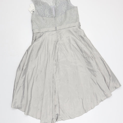 iEFiEL Womens Grey Polyester Fit & Flare Size 14 Round Neck Zip - Lace Detail