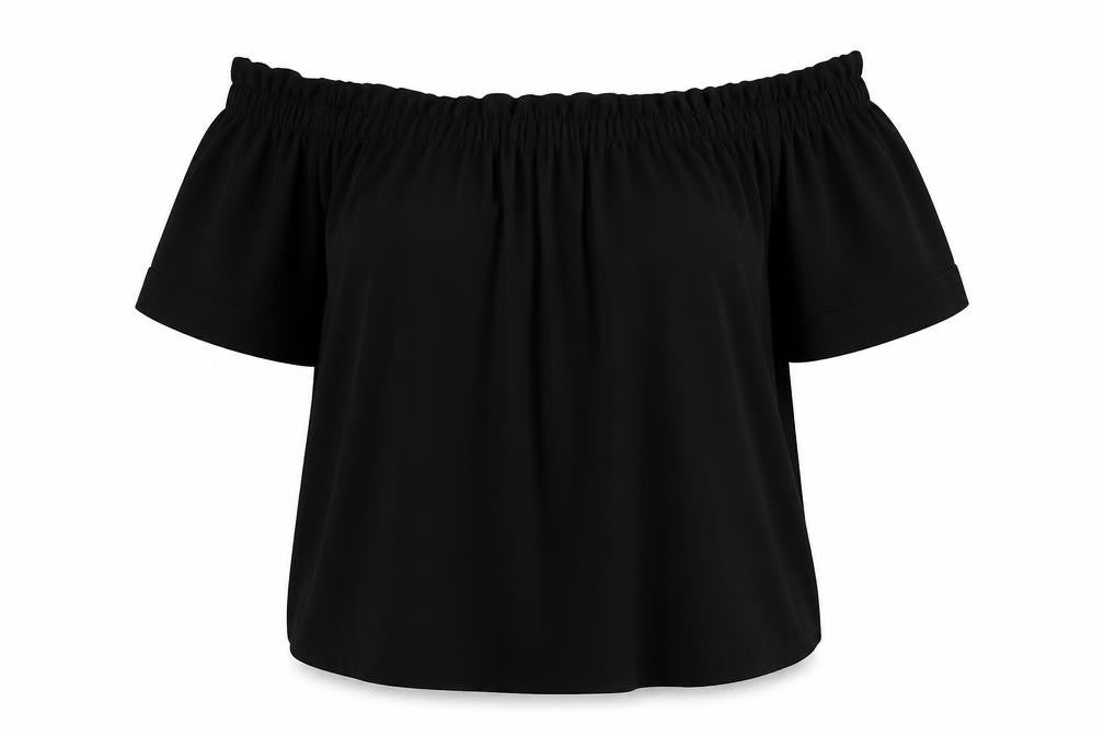 Front view of Dorothy Perkins women’s blue polyester basic blouse, size UK 18, off the shoulder