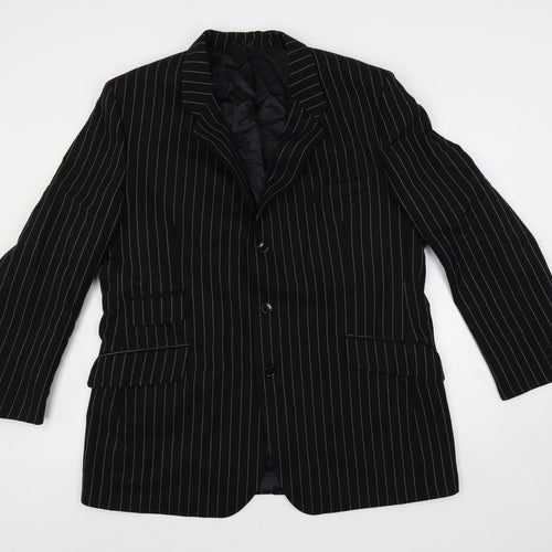 Horace Barton Mens Blue Striped Polyester Jacket Blazer Size 46 Regular