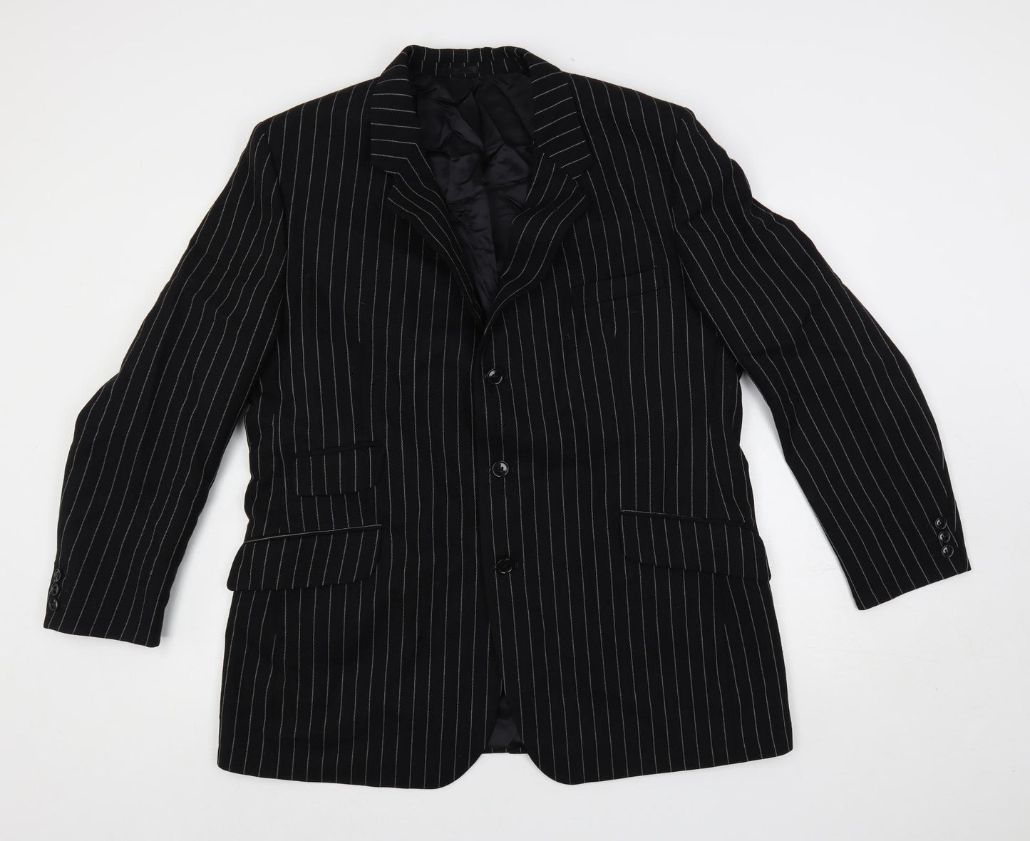 Horace Barton Mens Blue Striped Polyester Jacket Blazer Size 46 Regular