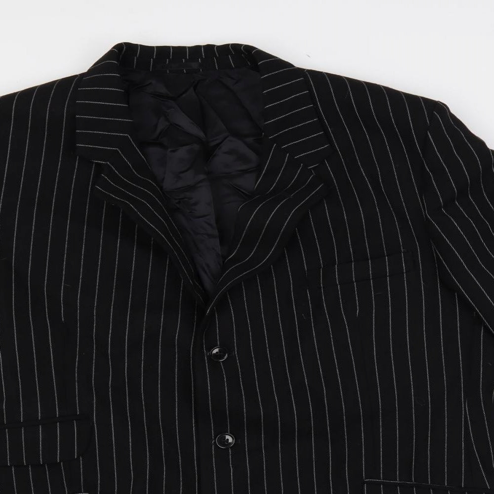 Horace Barton Mens Blue Striped Polyester Jacket Blazer Size 46 Regular