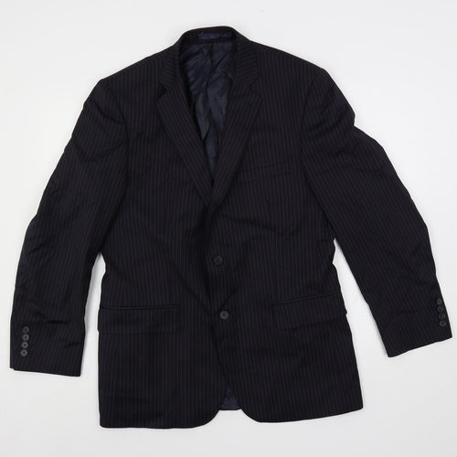 Racing Green Mens Blue Striped Polyester Jacket Suit Jacket Size 40 Regular