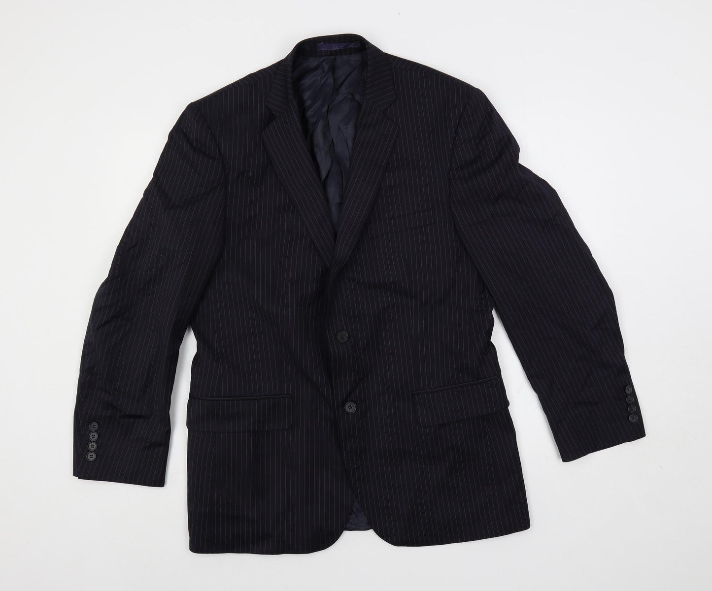 Racing Green Mens Blue Striped Polyester Jacket Suit Jacket Size 40 Regular