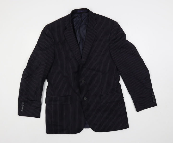 Racing Green Mens Blue Striped Polyester Jacket Suit Jacket Size 40 Regular